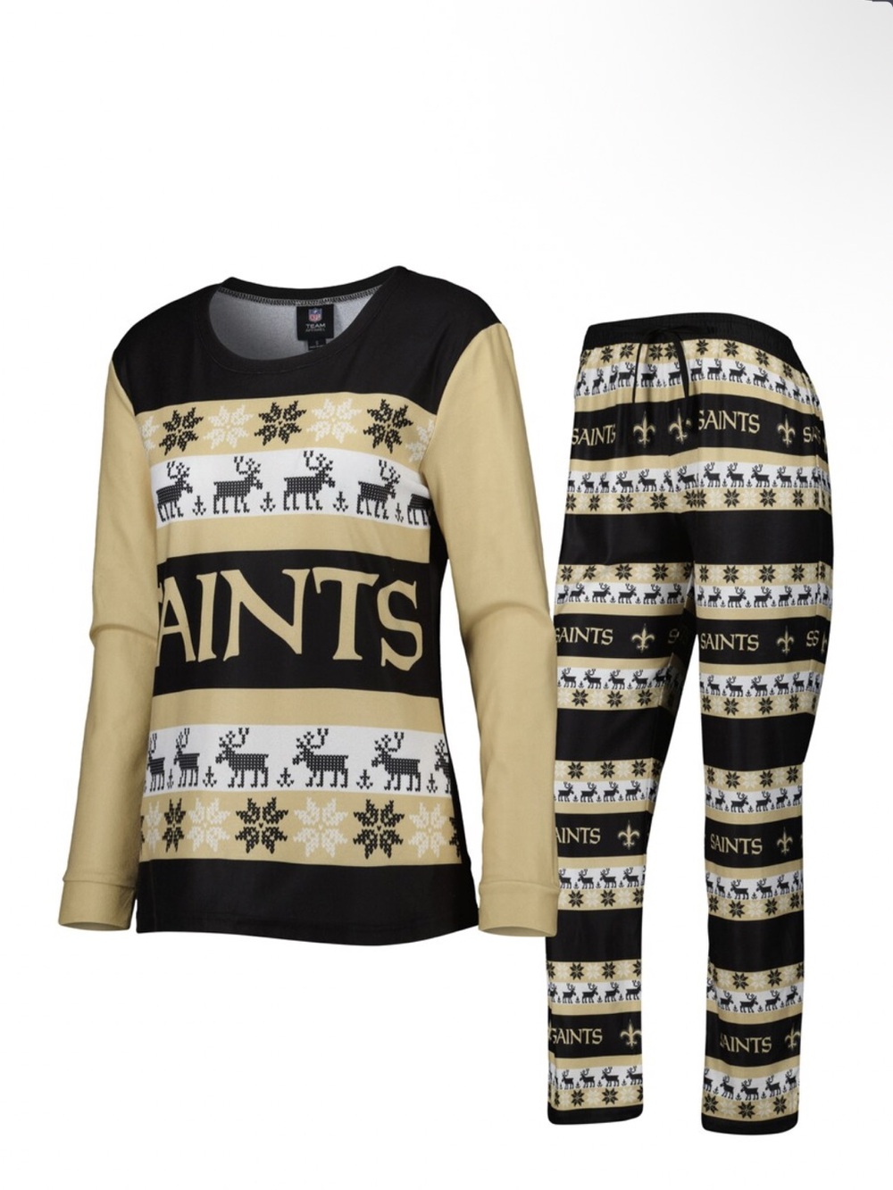 NFL Kids Black and Gold Saints Holiday Pajama Set NVR WORN ! NWOT